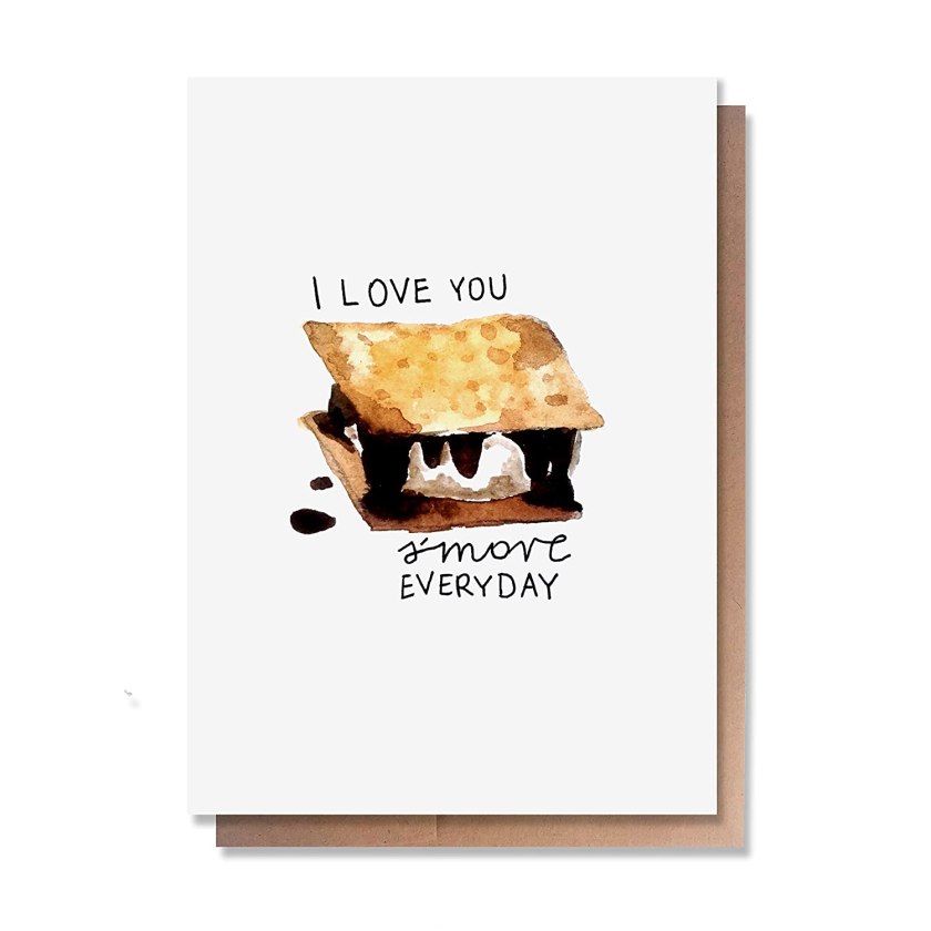 Wunderkid I Love You S'more Everyday, Funny Christmas Love Card Pun Her or Him (Individual, Blank inside)