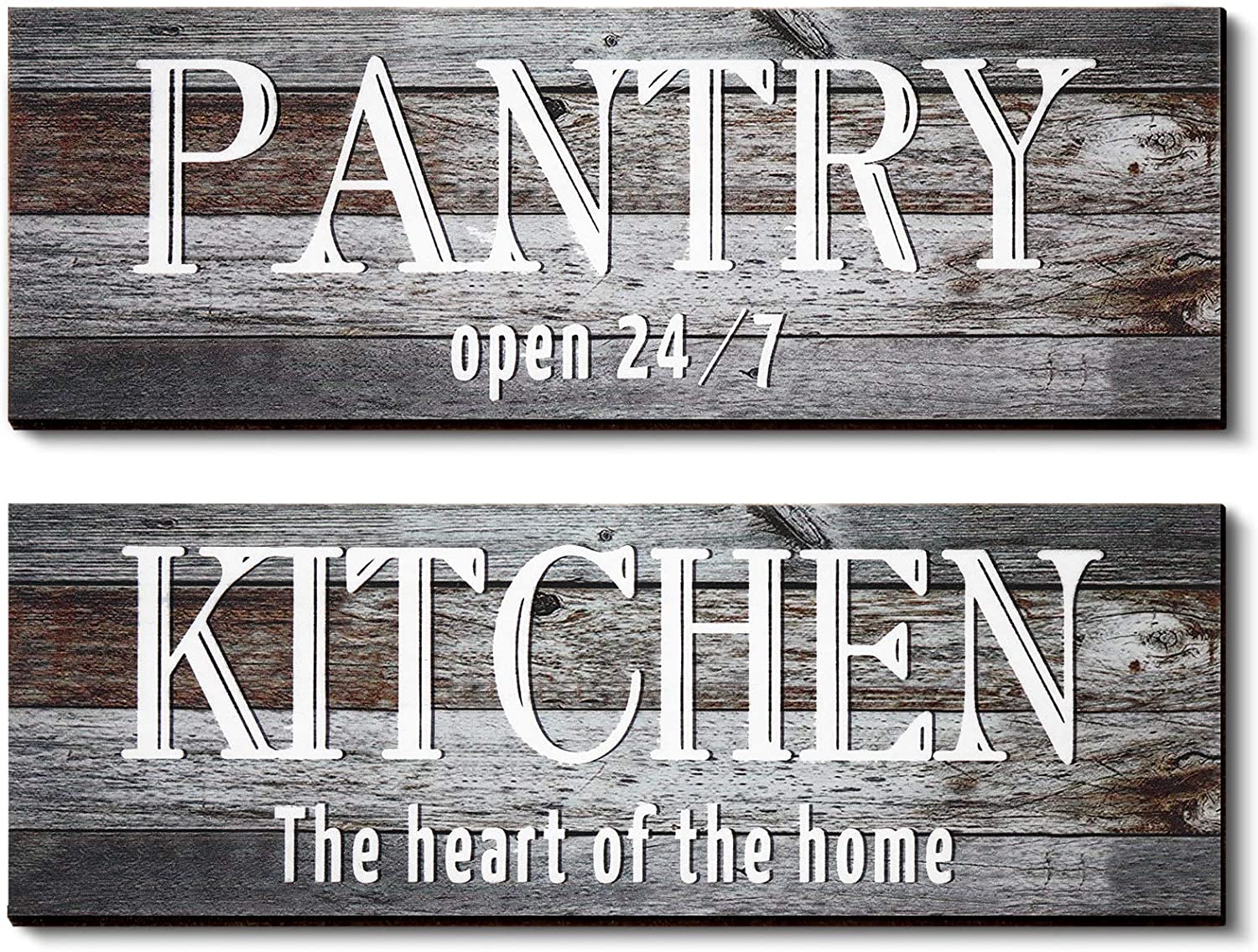 2 Pieces Pantry Rustic Wood Wall Sign Kitchen Wall Signs Decor Kitchen the Heart of the Home Wooden Wall Decoration Farmhouse Hanging Wooden Signs for Home Wall Decor, 4.7 x 13.8 Inch (Gray)