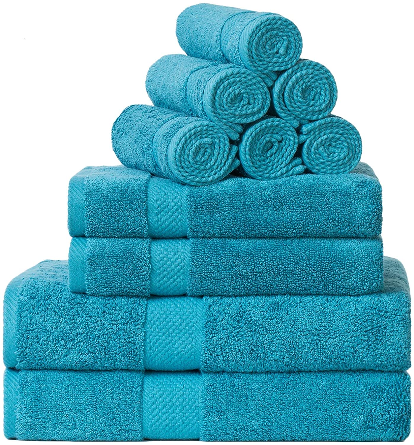 Bedsure Bath Towel Sets, 650GSM Combed Cotton Towels Set for Bathroom - 10 Pack, 2 Bath Towels 27x54, 2 Hand Towels 16x30, 6 Wash Cloths 13x13, Absorbent & Soft - Teal