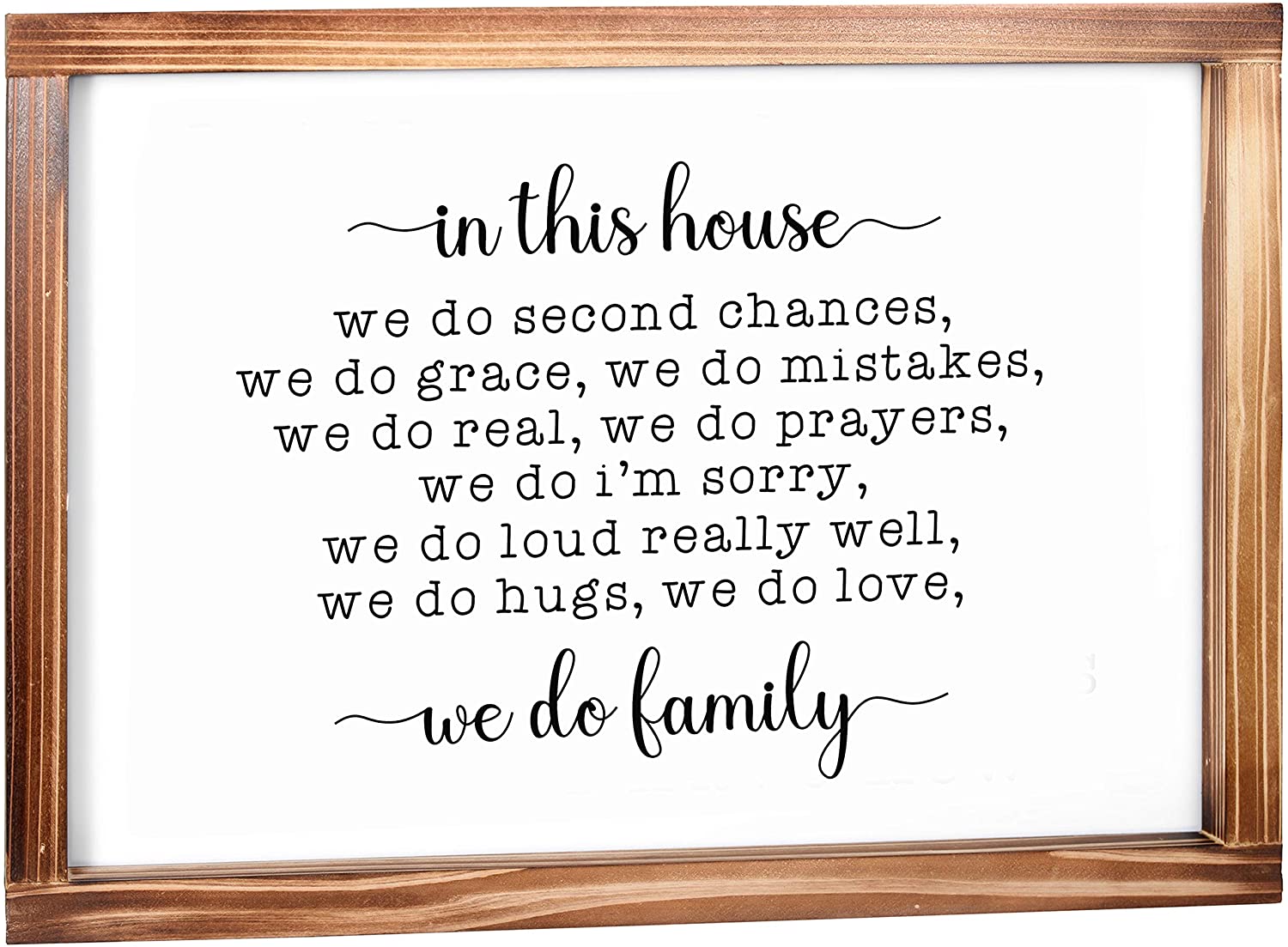 In This House We Do Family Sign - Family Signs for Home Decor, Rustic Farmhouse Decor for the Home Sign -Wall Decorations for Living Room, Modern Farmhouse Sign with Solid Wood Frame -11 x 16 Inches