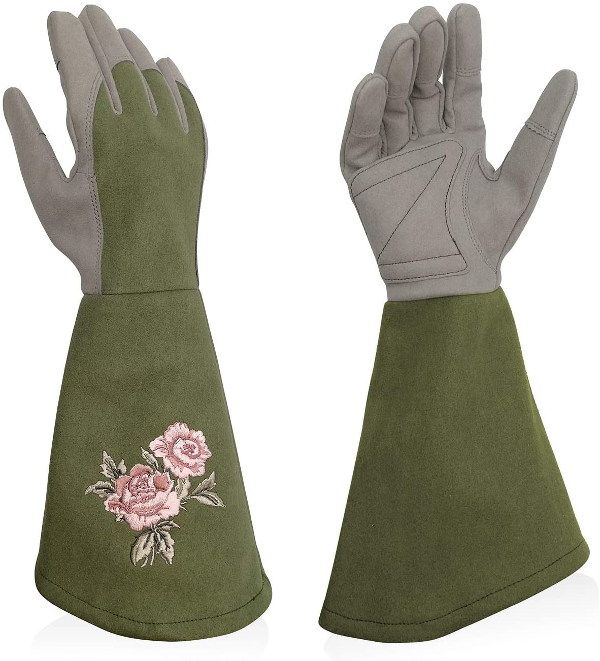 Intra-FIT Rose Embroidery Pruning Gloves Gardening Gloves with Extra Long Forearm Protection for Women and Men Purple Magenta Blue Olivegreen Lightblue Softpink Blushpink