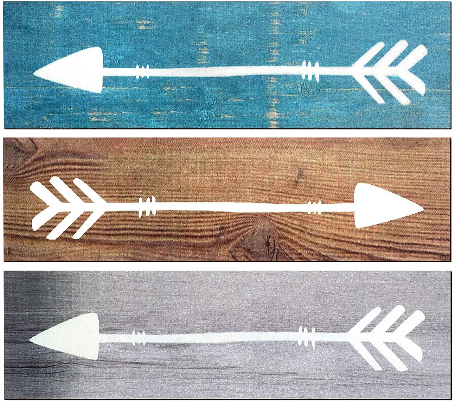Jetec 3 Pieces Rustic Wooden Arrows Signs Farmhouse Wall Decor Wooden Arrow Sign Hanging Decor for Home Office Wedding Nursery and Gallery (Brown, Gray and Blue)
