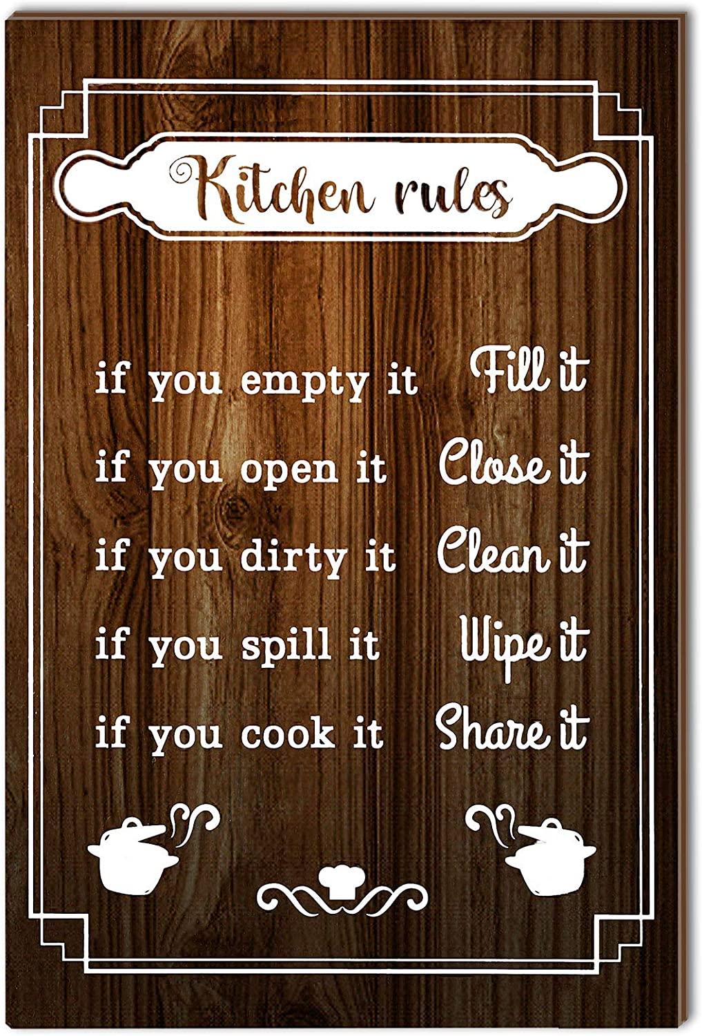 Jetec Kitchen Rules Sign Funny Kitchen Rules Wall Decor Rustic Wood Kitchen Sign Farmhouse Kitchen Wood Wall Art Decor Wood Plaque Hanging Sign for Home Housewarming Kitchen Decor, 12 x 8 Inch