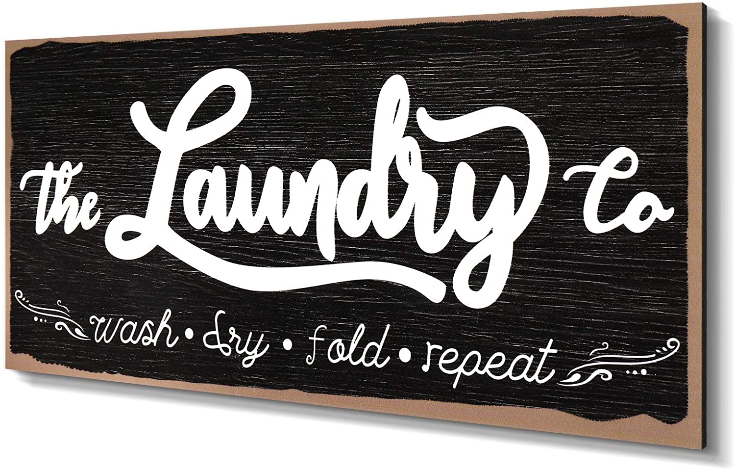 Laundry Room Sign Wooden Rustic Farmhouse Laundry Sign Wash Dry Fold Repeat Wall Decor Vintage Laundry Sign Printed Hanging Sign for Home Laundry Room Decoration, 16 x 7 Inches