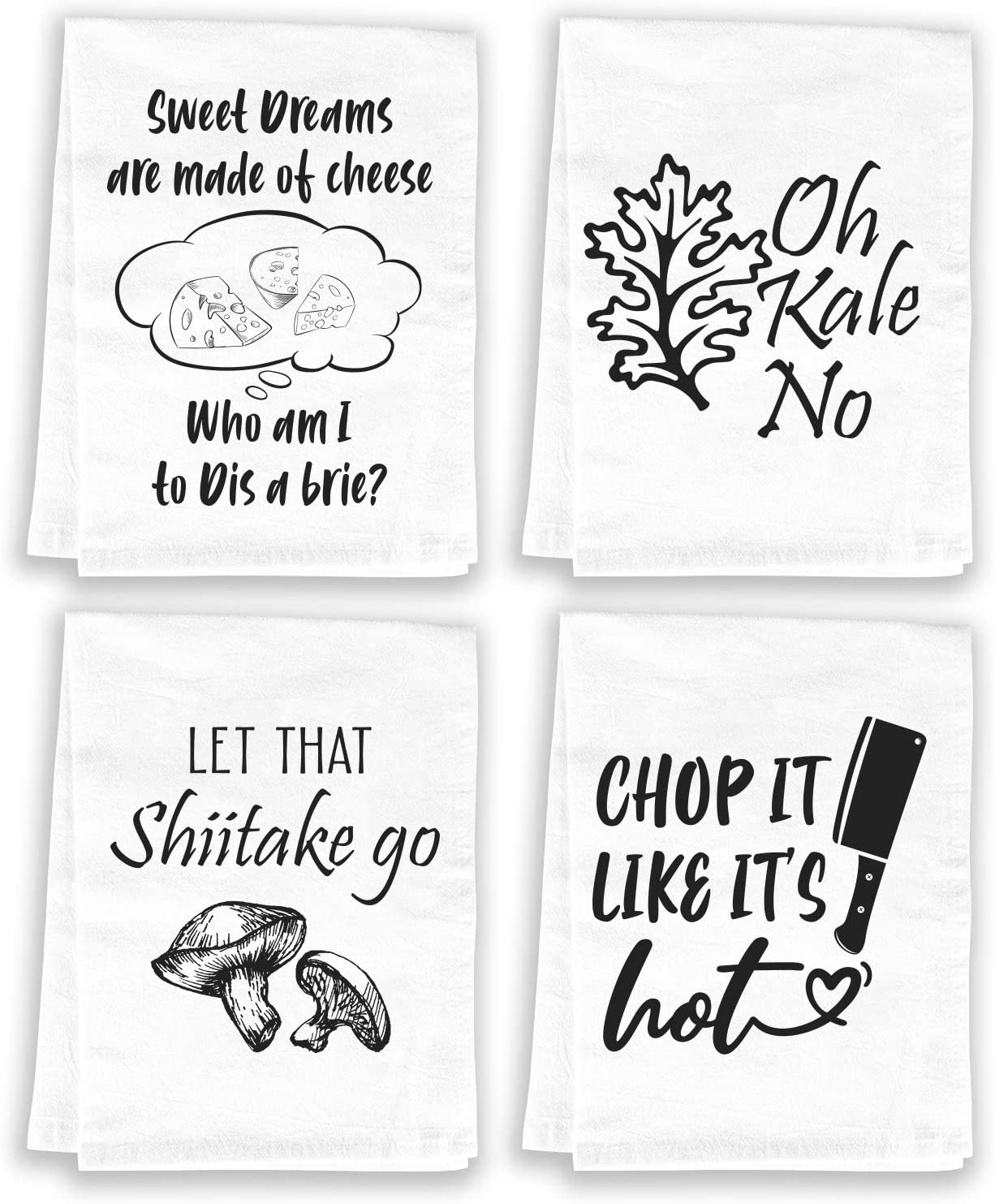 Miracu Funny Kitchen Towels, Punny Dish Towels - Housewarming Gifts for Women, Hostess Gifts - Cute Decorative Flour Sack Dish Towels, Tea Towels Sets of 4 - Mothers Day, House Warming Gifts New Home