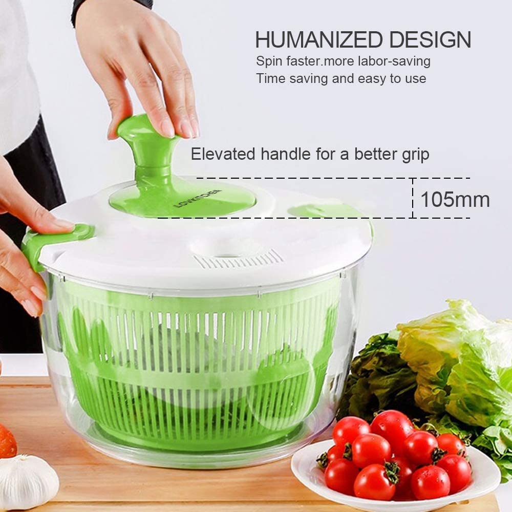 Salad Spinner LOVKITCHEN Large 5 Quarts Fruits and Vegetables Dryer Quick Dry Design BPA Free Dry Off & Drain Lettuce and Vegetable with Ease for Tastier Salads and Faster Food Prep