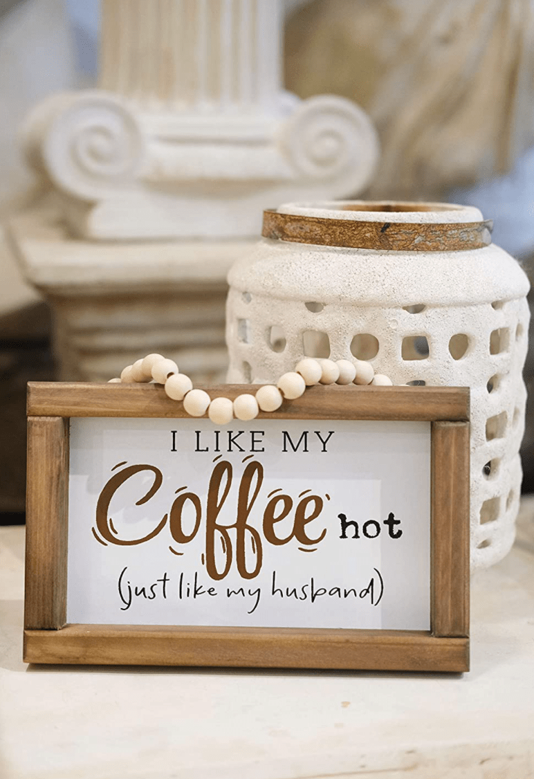 Funny Coffee Wall Sign Kitchen Hanging Wall Art Rustic Coffee Bar Decor Funny Kitchen Decorative Shelf Sitter Farmhouse Kitchen Decor Wood Framed Sign With Beaded Hanger I Like My Coffee Hot 9x6 Inch