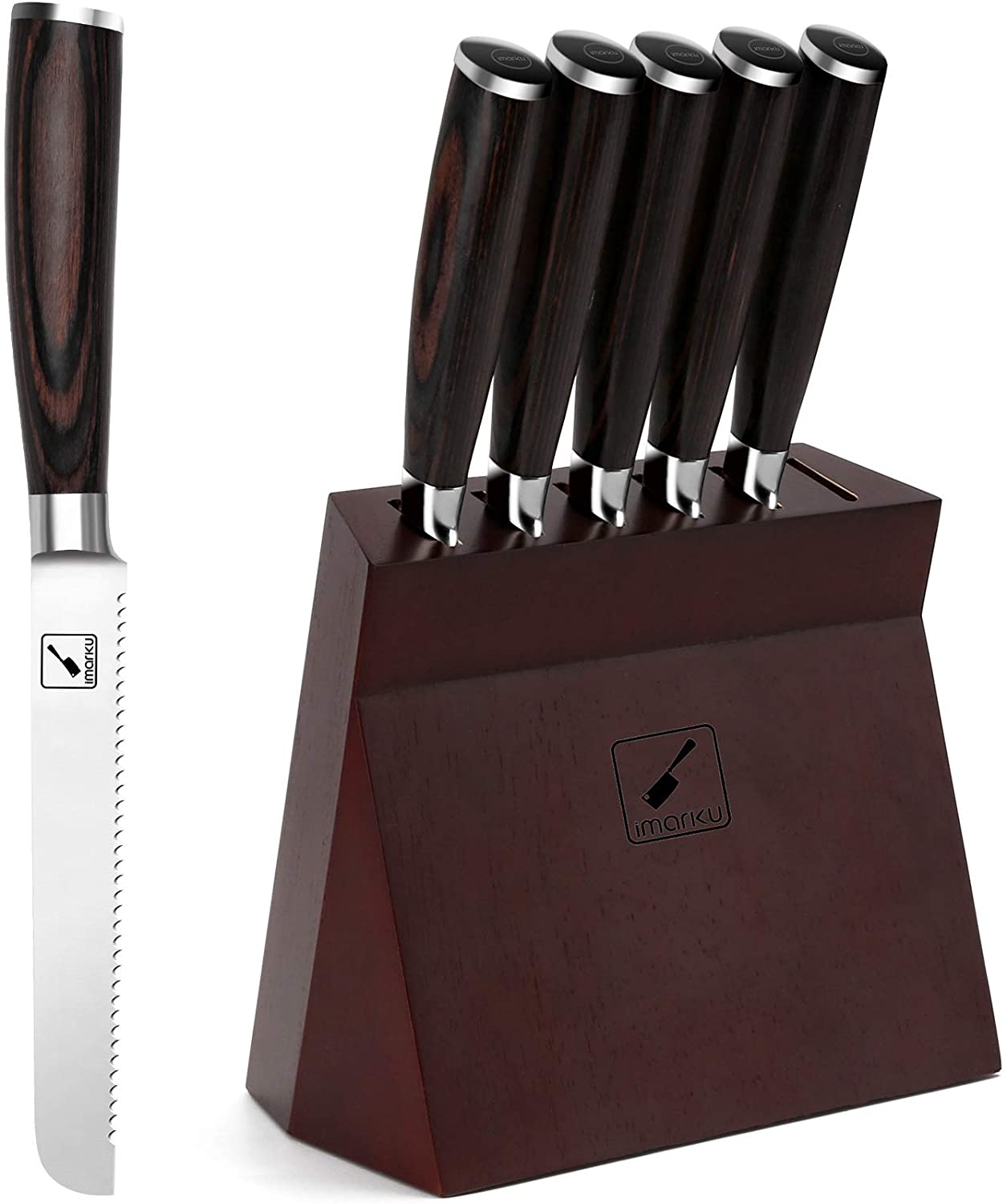Steak Knives Set of 6,imarku Serrated Steak Knives with Block,High Carbon Stainless Steel Steak Knife Set with Pakkawood Handle