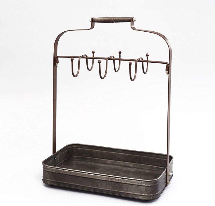 The Lakeside Collection Distressed Finish Farmhouse Coffee Mug Rack with Storage Tray