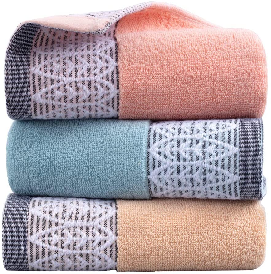 YAMAMA 3 Pack Cotton Hand Towels, Leaf Pattern Face Towels, Super Soft Highly Absorbent washcloth Set for Bathroom Hotel Spa ,Gym(13 x 29 Inch)