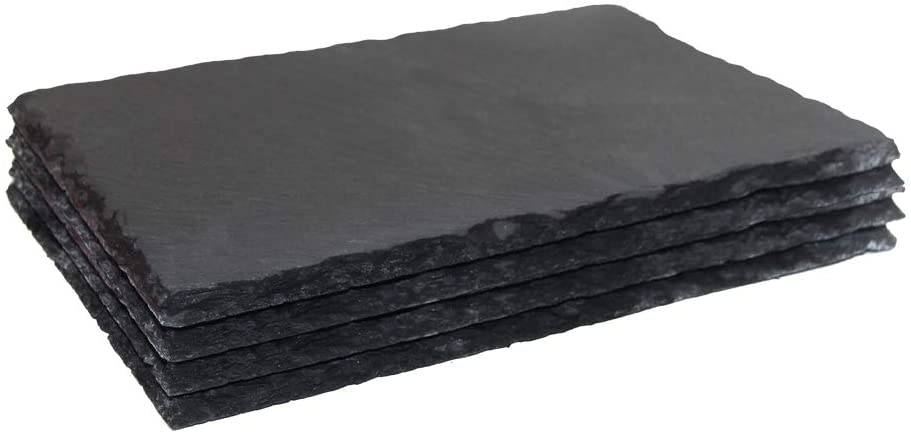 12 x 8 Inch 4 Pack Black Slate Cheese Board Natural Slate Charcuterie Boards for Kitchen Dining, Party, Entertainment, MONKEY SUN Slate Placemats Slate Serving Tray for Cake, Fruit, Meat Boards Coaster