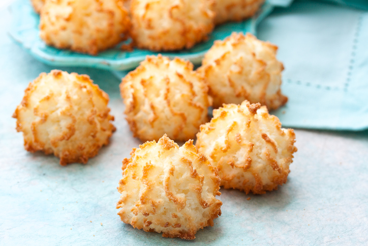 Coconut macaroons on blue background