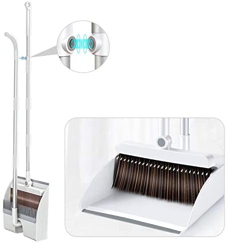 INVOSON Magnetic Broom and Dustpan Set Cleans with Adjustable 53 Long Handle for Home Room Kitchen Office Lobby Floor Use Upright Stand Up Broom Dustpan Combo - Magnetic Automatic Buckle
