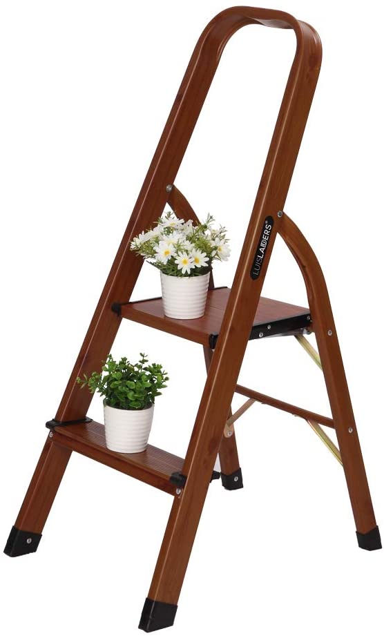 LUISLADDERS Step Ladder Woodgrain Aluminum Lightweight Ladders Folding Step Stool for Home and Kitchen Ladder 330lb