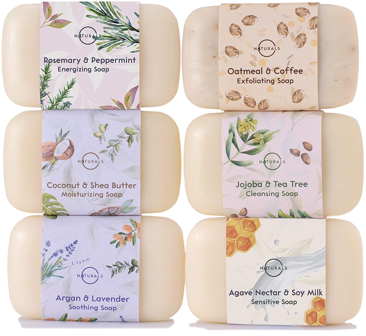 O Naturals 6 Piece Moisturizing Body Wash Bar Soap Collection. Hand Soap, Acne Soap 100% Natural Organic Ingredients & Therapeutic Essential Oils. Vegan