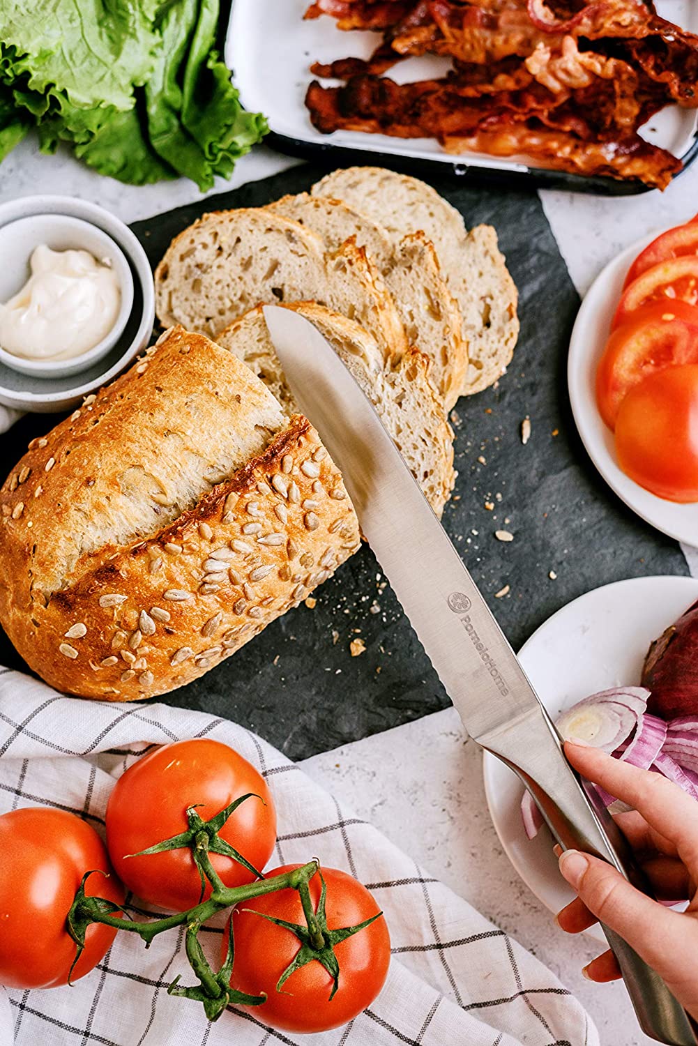 PomeloHome Bread Knife | 8 Serrated Stainless Steel Bread Knife | German High Carbon Steel Serrated Knife