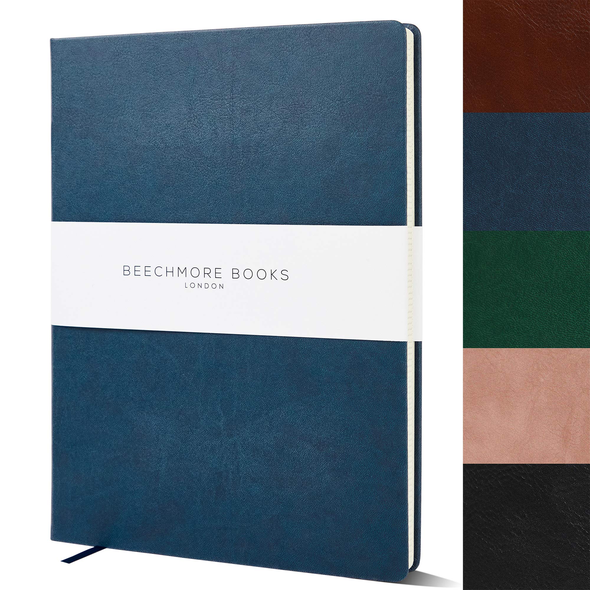 Ruled Notebook - British A4 Journal by Beechmore Books | XL 8.5 x 11.5 Hardcover Vegan Leather, Thick 120gsm Cream Lined Paper | Gift Box | Symphony Blue