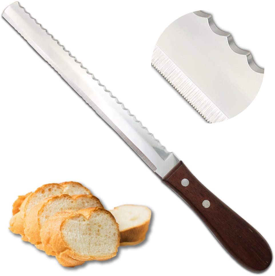 Serrated Bread Knife, 2in1 Double Sided [Made in Japan] Super Sharp 8 Inch Power Blade Japanese Bread Knife for Homemade Bread, Unique Design Bread Cutter