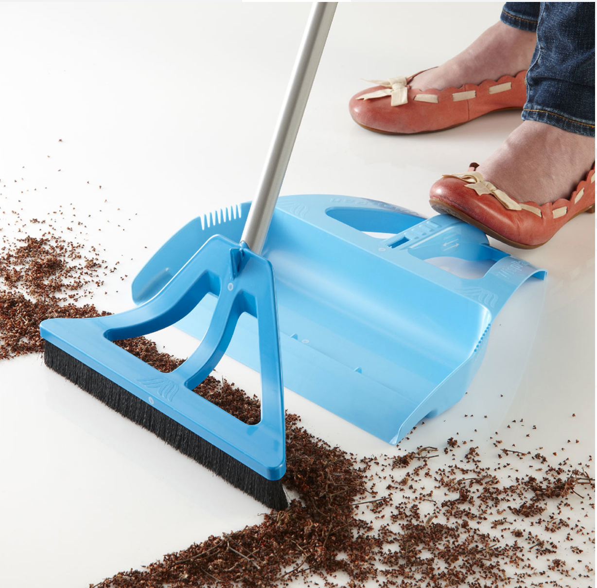 WISPsystem Best 90 Degree Angle One Handed Broom with Dustpan and Telescoping Handle with Bristle Seal Technology, Blue