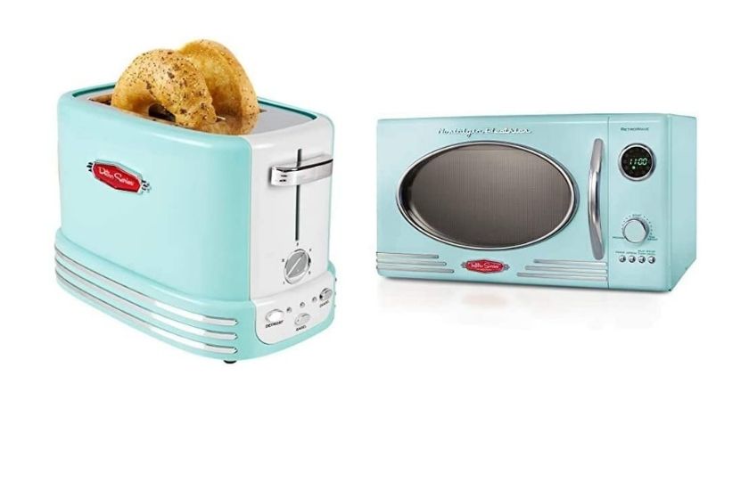 vintage microwave (pretty light blue color with toaster)