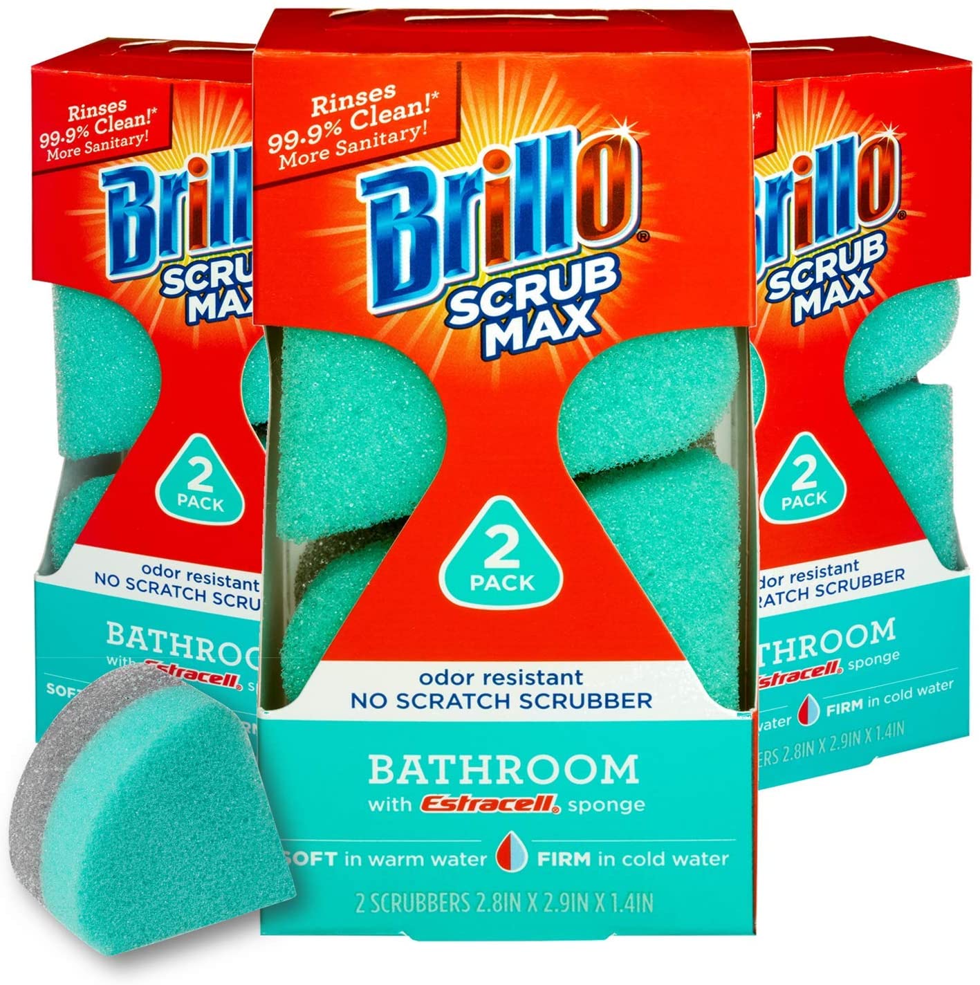 Brillo | Scrub Max - Bathroom | Strong, Long Lasting Sponge | 3 Pack (2ct)