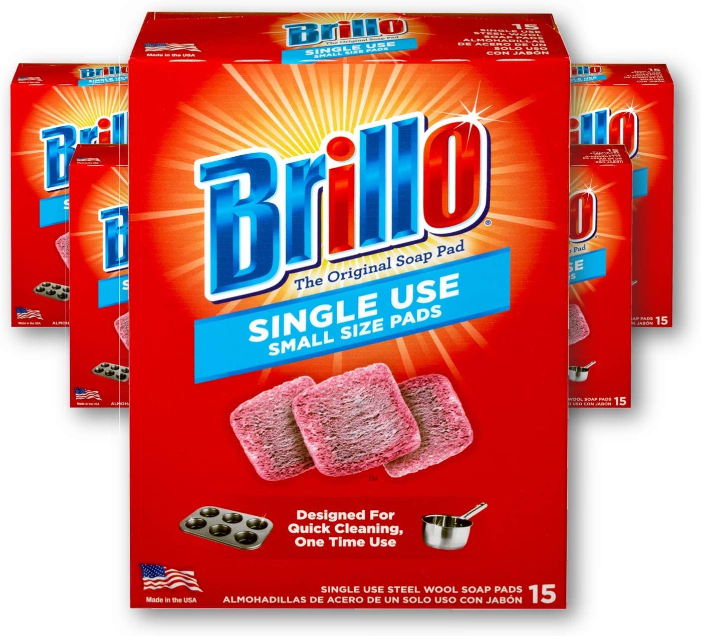 Brillo | Steel Wool Soap Pads Singles | Original Scent (Red) | 4 Pack (15ct)