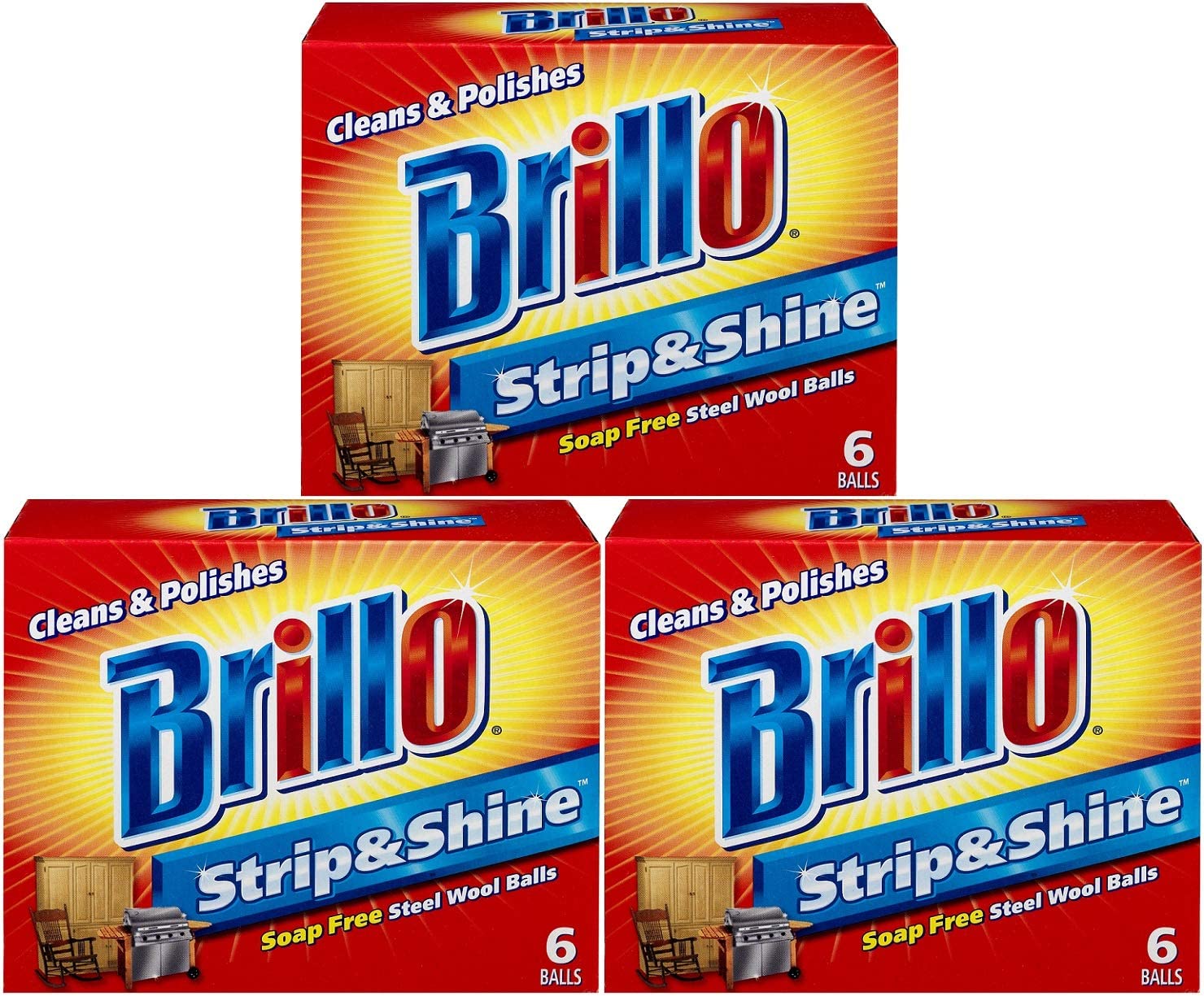 Brillo Supreme Strip & Shine Soap Free Steel Wool Balls 6 balls (Pack of 3)