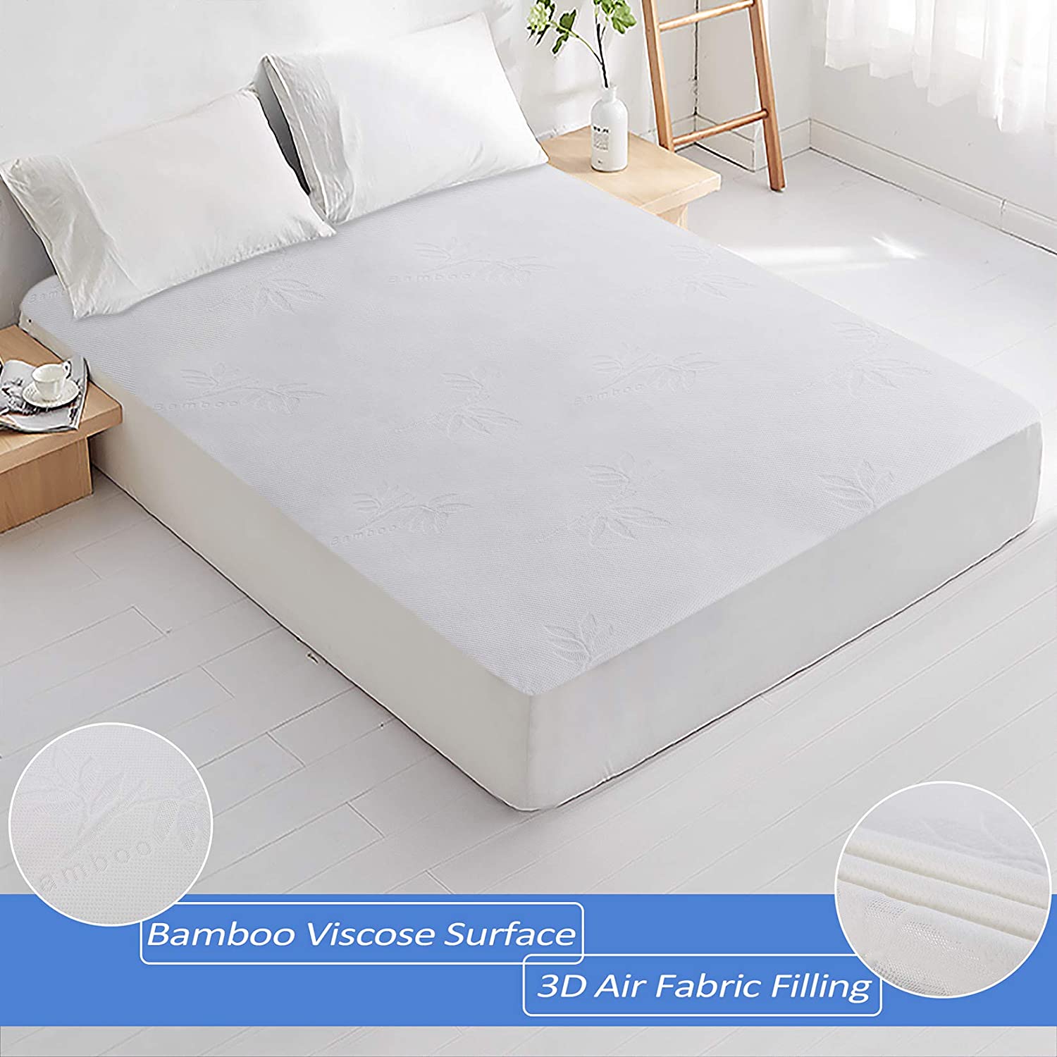 CAROMIO Twin Mattress Protector Waterproof, Bed Bug Mattress Cover Fitted Deep Pocket, Premium Bamboo 3D Air Fabric Bed Pad Protection, Breathable, Vinyl Free, Noiseless(Twin, 39x75)