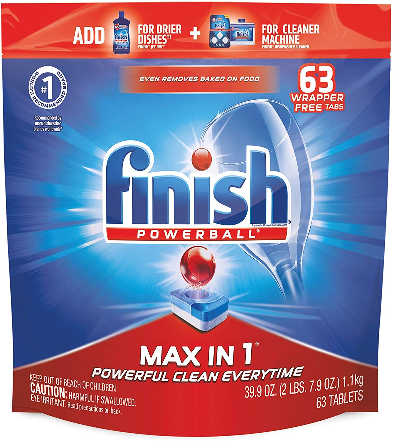 Finish - Max in 1-63ct - Dishwasher Detergent - Powerball - Dishwashing Tablets - Dish Tabs