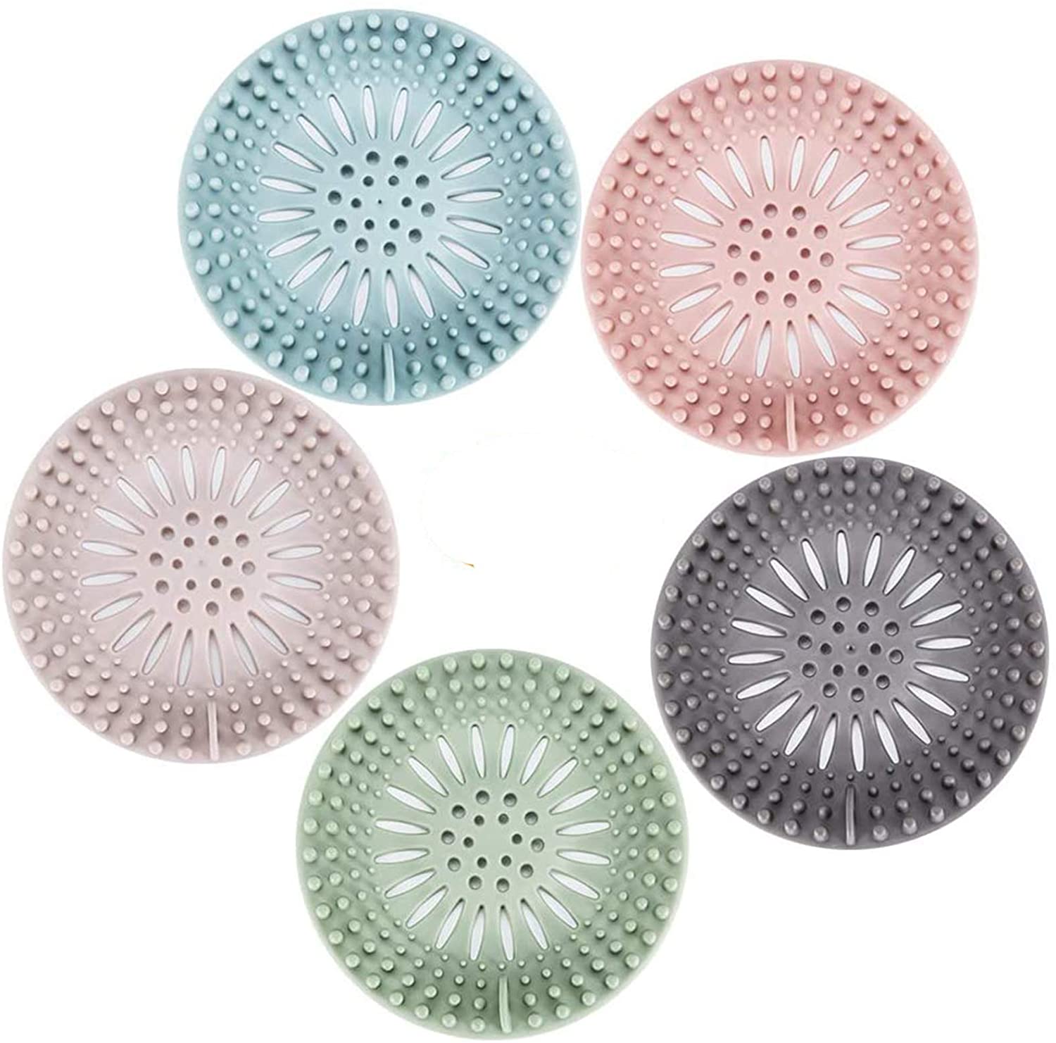 Hair Catcher Durable Silicone Hair Stopper Shower Drain Covers Easy to Install and Clean Suit for Bathroom Bathtub and Kitchen 5 Pack