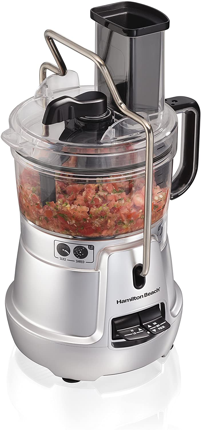 Hamilton Beach Stack & Snap 8-Cup Food Processor & Vegetable Chopper with Adjustable Slicing Blade, Built-in Bowl Scraper & Storage Case, Silver (70820)