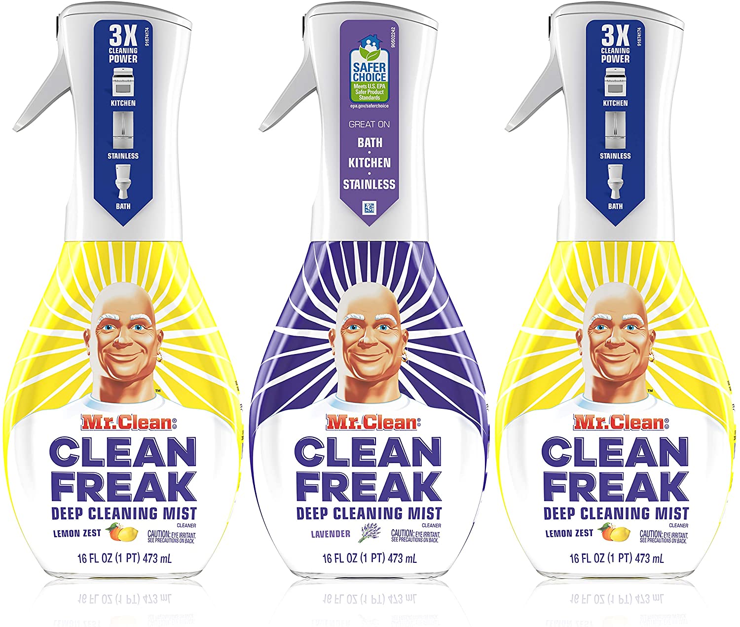Mr Clean Multi Surface Cleaner, Clean Freak Deep Cleaning Spray, Lavender & Lemon Scent, Starter Kit, 3 Count, 16 fl oz