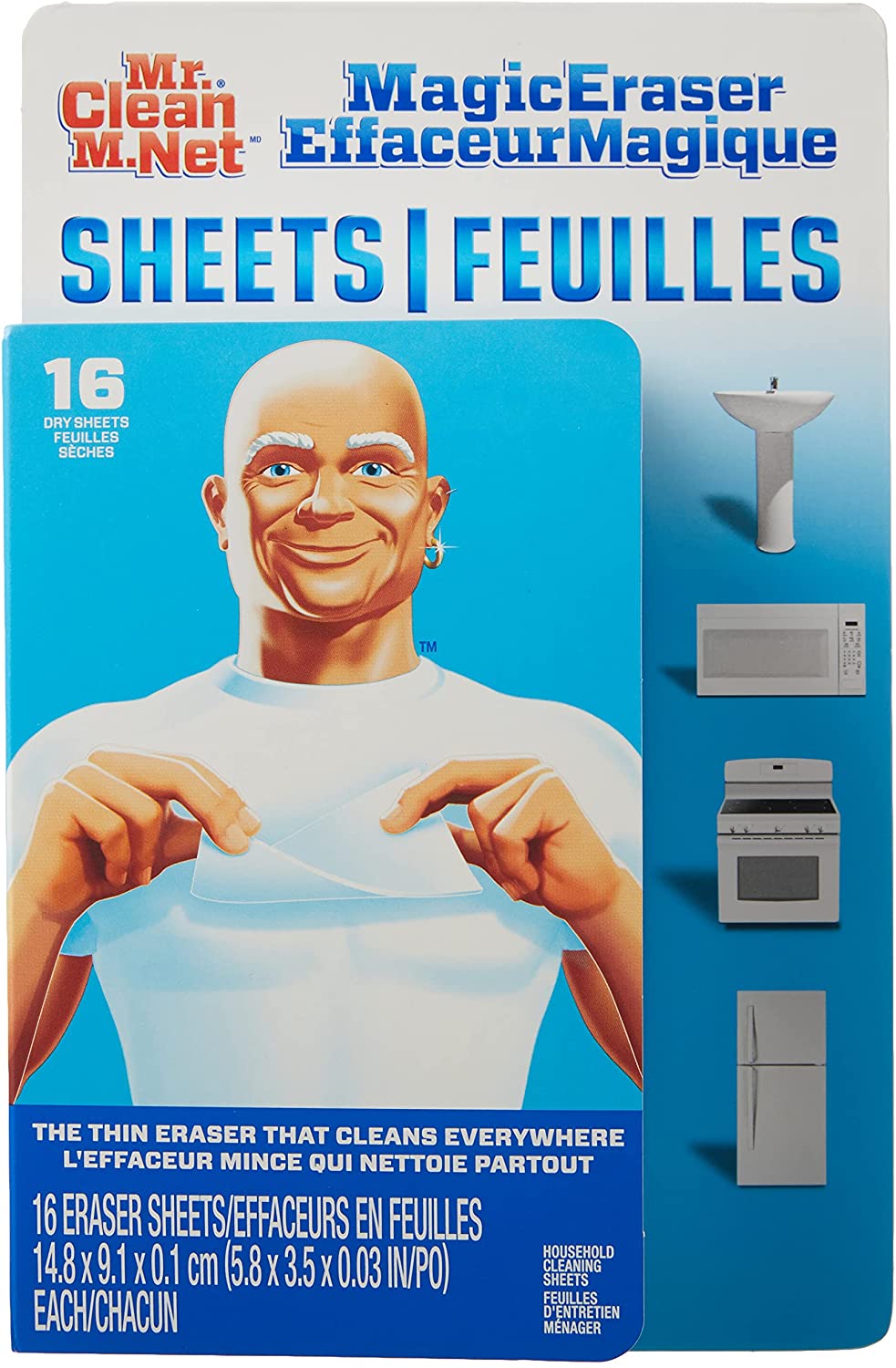 Mr. Clean Magic Eraser Sheets, Cleaning Wipes for Hard to Reach Spaces, 16 Count (Pack of 3)