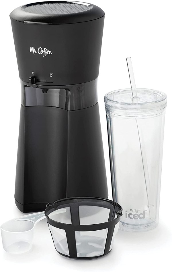 Mr. Coffee Iced Coffee Maker with Reusable Tumbler and Coffee Filter, Black, Frustration-Free Packaging