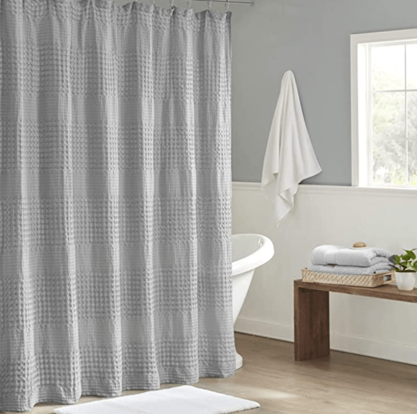 Madison Park Arlo 100% Cotton Shower Curtain, Texture Waffle Weave Design 800 GSM Hotel Quality Soft Trendy Bathroom Décor, Machine Washable, Bathtub Fabric Privacy Screen, 72" x 72", Grey