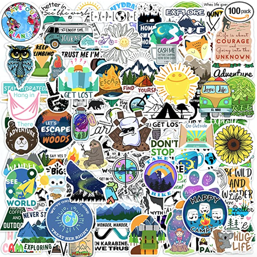 100 Pack Outdoor Stickers I Cute Mountain Waterproof Stickers 100% Vinyl Stickers I Skateboard Stickers, Adventure and Hiking Stickers for Water Bottles, Laptop Stickers (100 Pack, Nature Stickers)