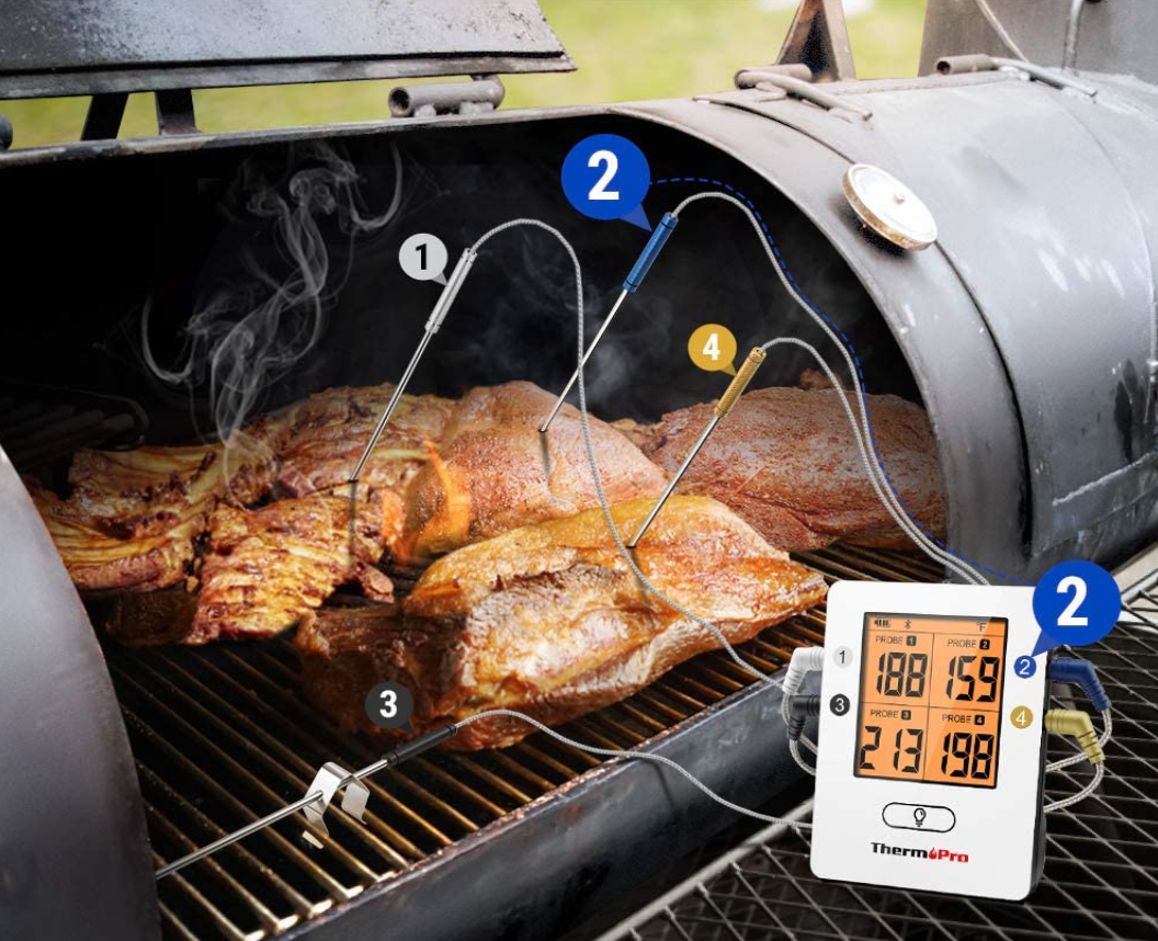 ThermoPro TP25 500ft Wireless Bluetooth Meat Thermometer with 4 Temperature Probes