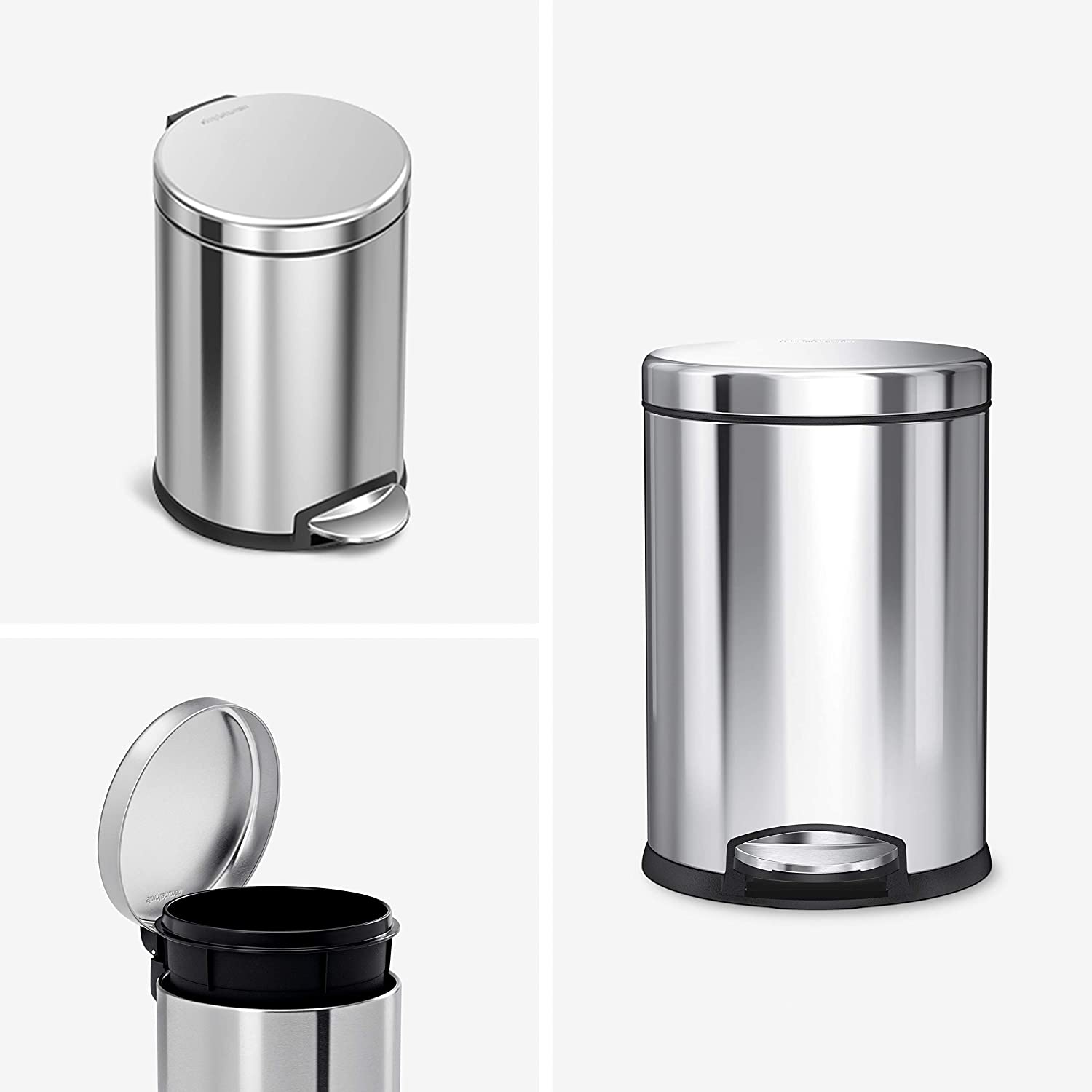 simplehuman 4.5 Liter : 1.2 Gallon Round Bathroom Step Trash Can, Polished Stainless Steel