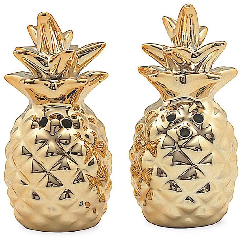 Ceramic Pineapple Salt & Pepper Shakers Gold