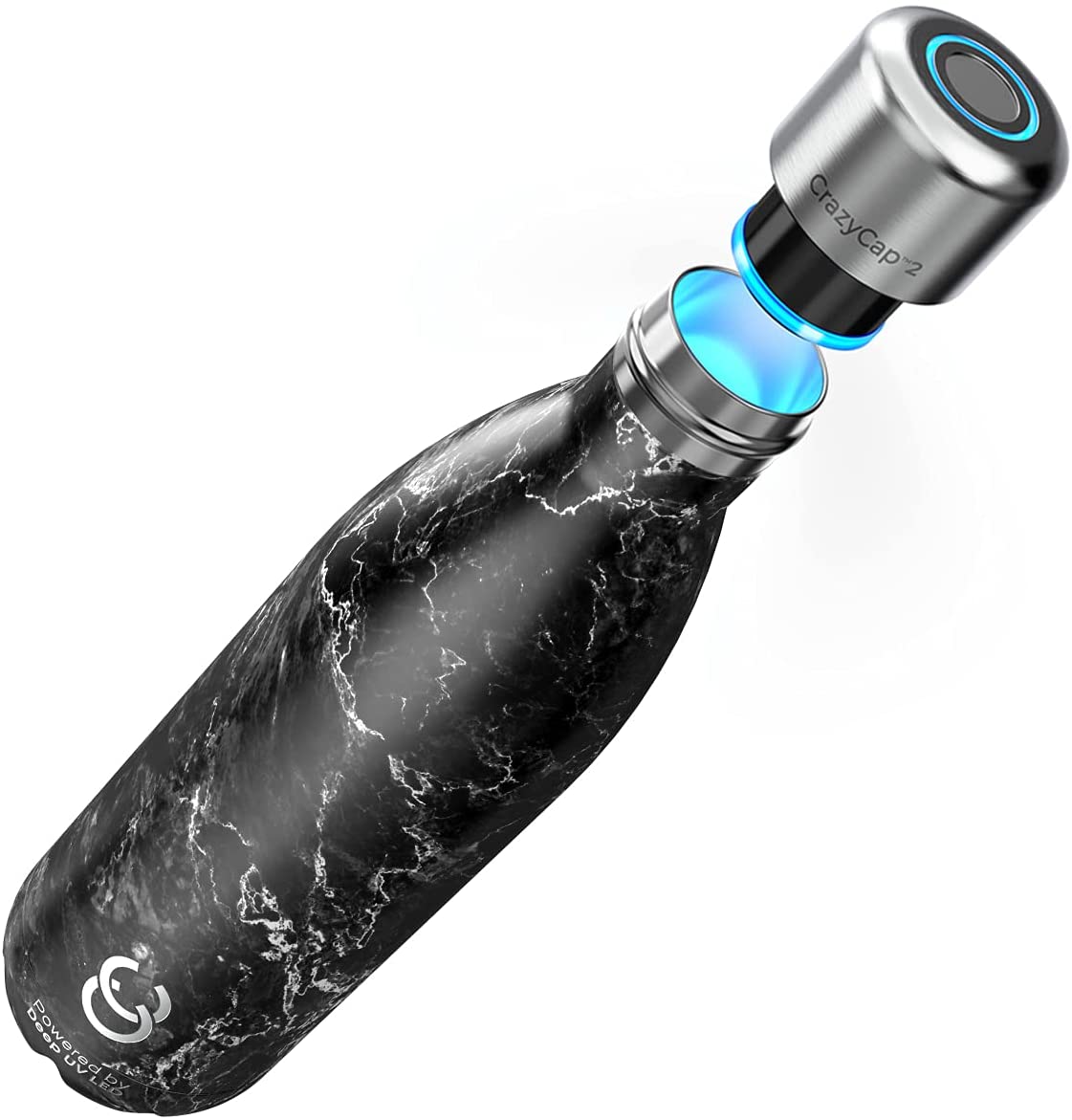 CrazyCap 2.0 UV Water Purifier & Self Cleaning Stainless Steel Insulated Water Bottle - Turns Any Water Source Into Clean Drinkable Water - Perfect for Hiking Camping Travel and Survival