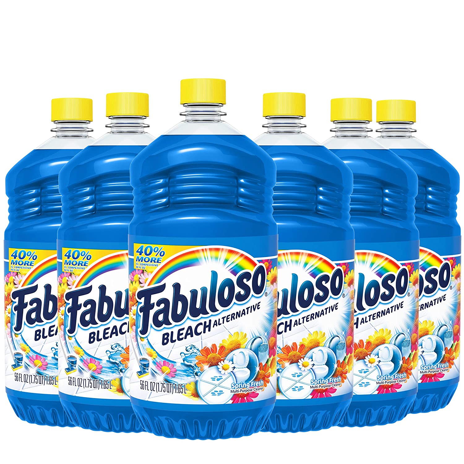 FABULOSO All-Purpose Cleaner with Bleach Alternative, Spring Fresh, Bathroom Cleaner, Toilet Cleaner, Floor Cleaner, Shower and Glass Cleaner, Mop Cleanser, 56 Fluid Ounce (Case of 6 Bottles) (153099)