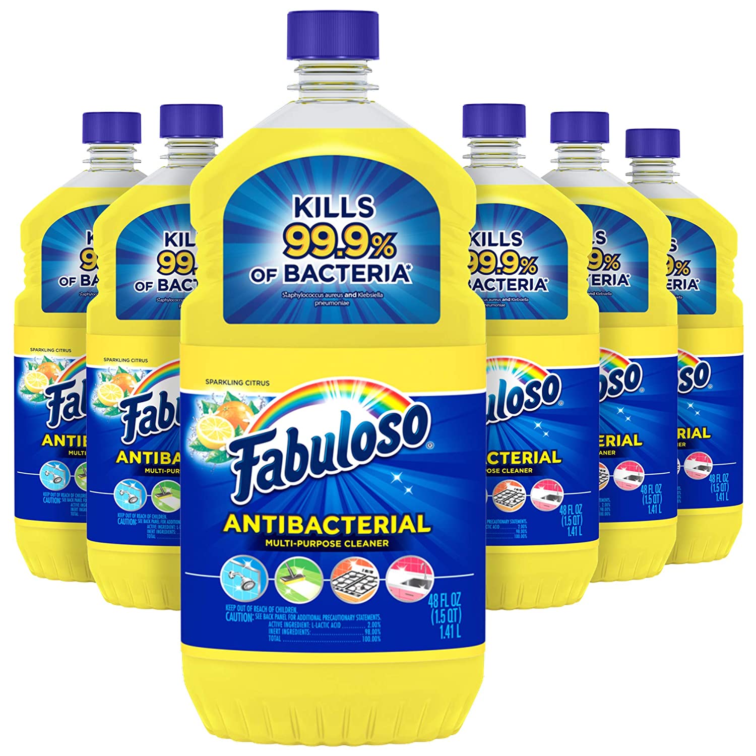 Fabuloso Antibacterial All Purpose Cleaner, Floor Cleaner, Kitchen Clean, Bathroom Cleaner, Sparkling Citrus - 288oz Total (48oz | Case of 6)