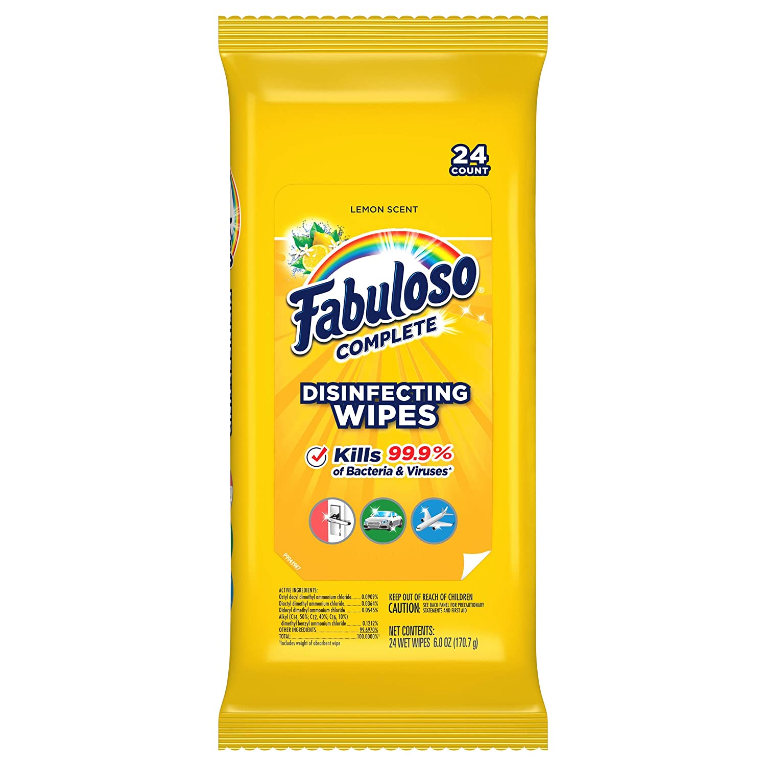 Fabuloso Complete Disinfecting Wipes, Lemon, 24 count