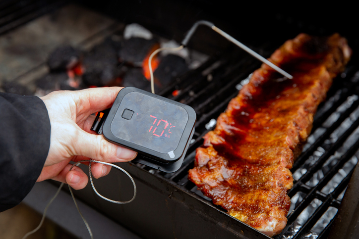 Digital Thermometer BBQ, grill, barbecue for beaf steak and spare rib ant other meat. measuring temperature close up
