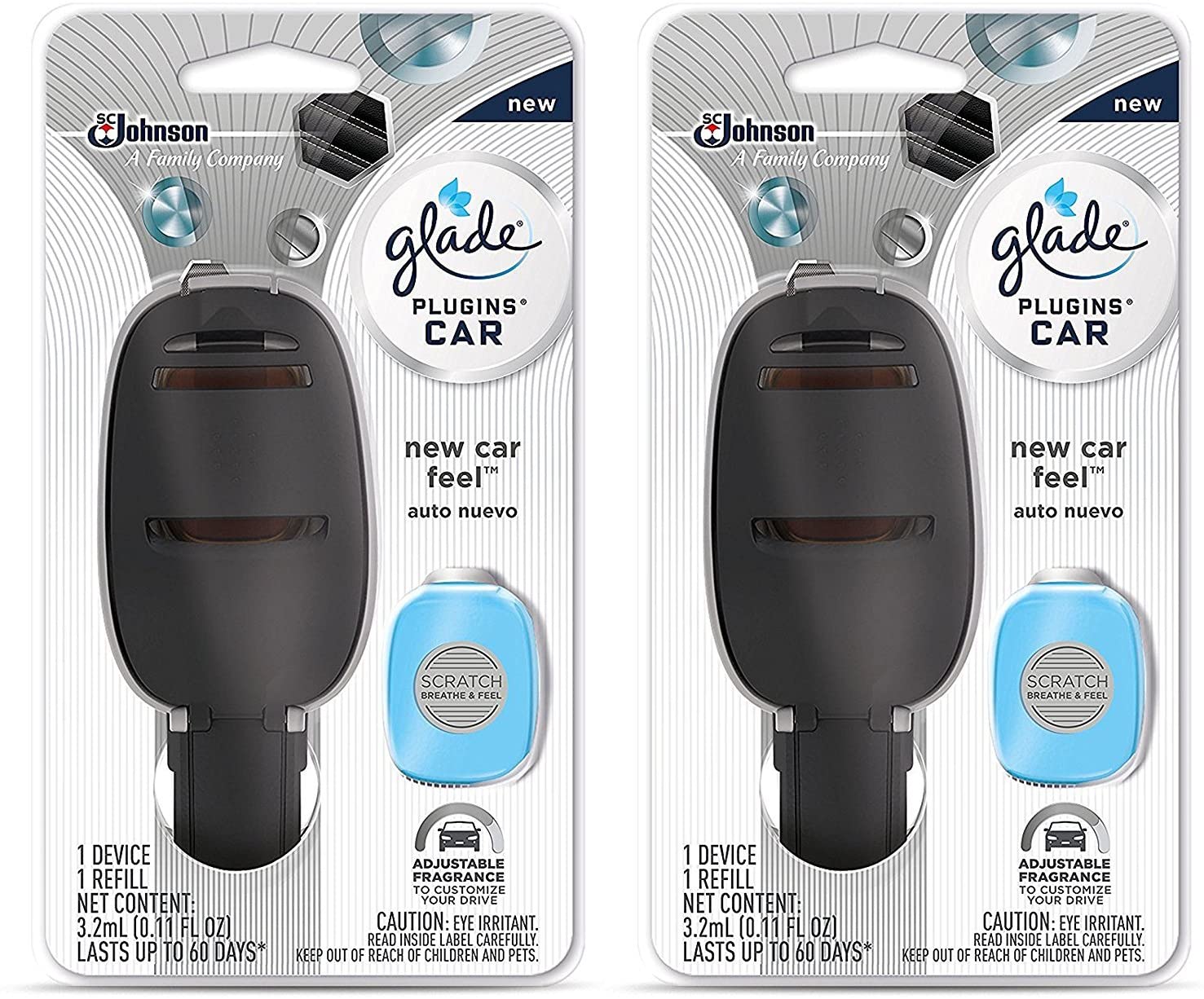 Glade Plugins Car Starter Kit - New Car Feel - Starter Kit Contains- 1 Device & 1 Refill - Pack of 2 Starter Kits