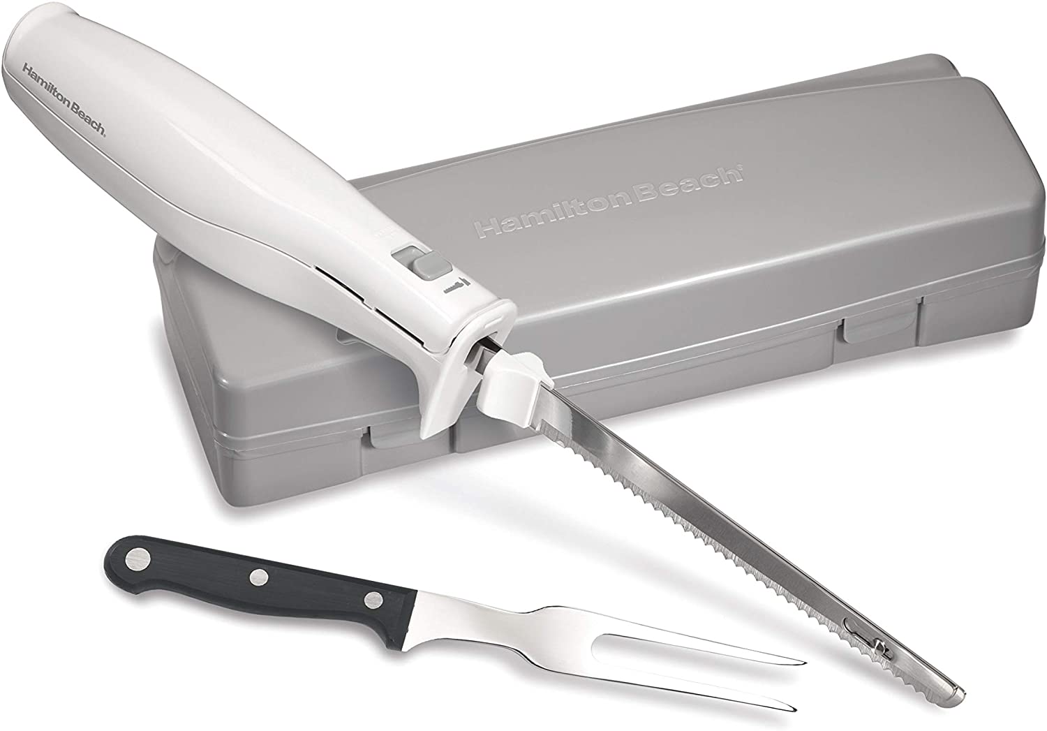 Hamilton Beach Electric Knife for Carving Meats, Poultry, Bread, Crafting Foam & More, Storage Case & Serving Fork Included, White
