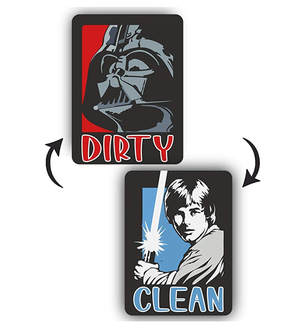 BeAwesome Clean Dirty Dishwasher Sign Indicator - Double Sided Clean Dirty Dishwasher Magnet - Kitchen Magnet for Dish Washer - Cute Universal Double Sided Flip (Luke and Darth Vader)