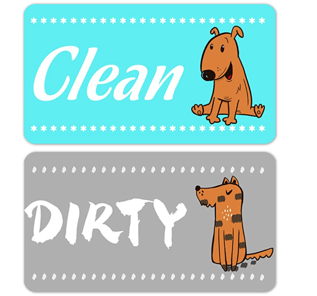 COOMIN Dishwasher Magnet Clean Dirty Sign, Non-Scratch Double Sided Magnet Flip with Strong Magnetic and Self-Adhesive for Kitchen Dish Washer Reversible Indicator - Cute Dog
