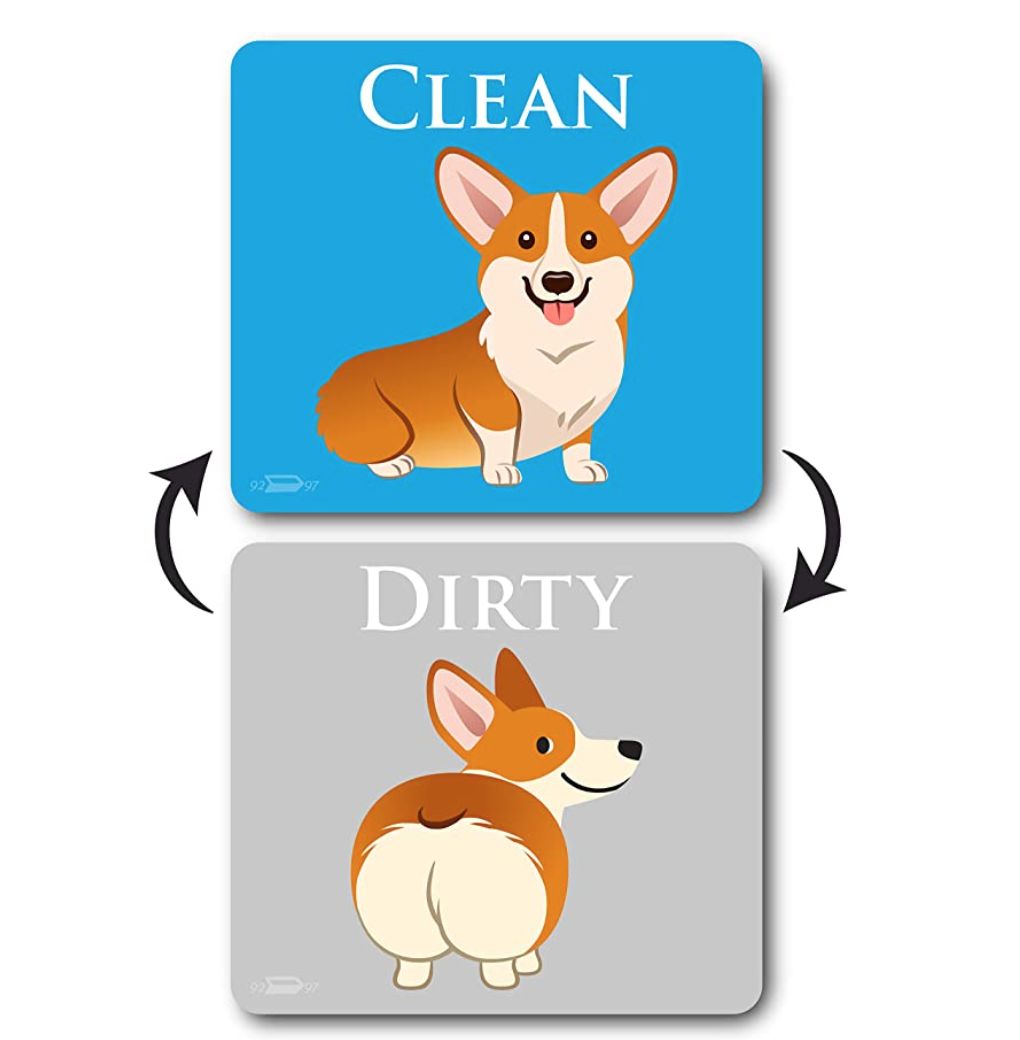 Dog Butt Funny Clean Dirty Dishwasher Magnet, Reversible Dish Washer Refrigerator Sign, Double Sided Strong Kitchen Flip Indicator, Bonus Universal Magnetic Plate, Funny Animal Magnet