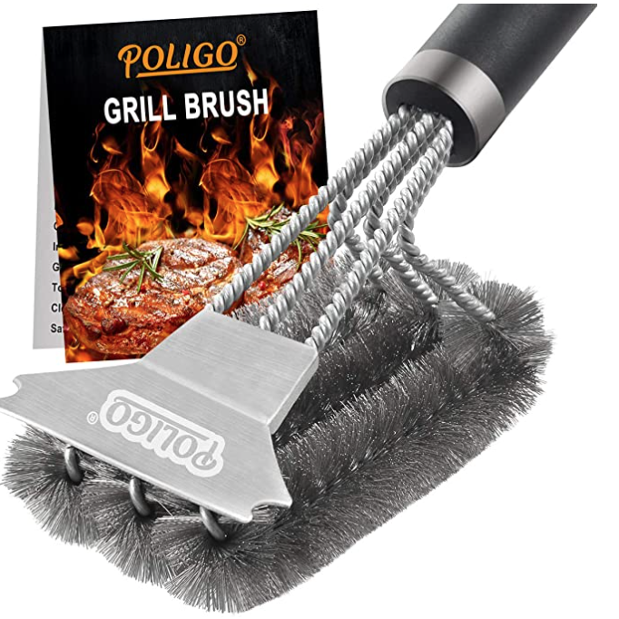 POLIGO Safe Grill Brush and Scraper with Deluxe Handle - 18" Grill Cleaner Brush Stainless Steel Bristle Grill Brush for Outdoor Grill Wizard Grate - BBQ Brush for Grill Cleaning Ideal Grilling Gifts